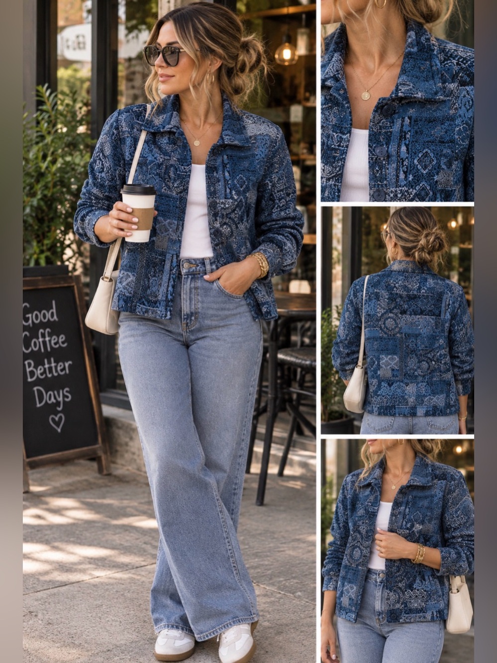 Appleseed's Women’s Vintage Inspired  Blue Patchwork Tapestry Jacket. Size S